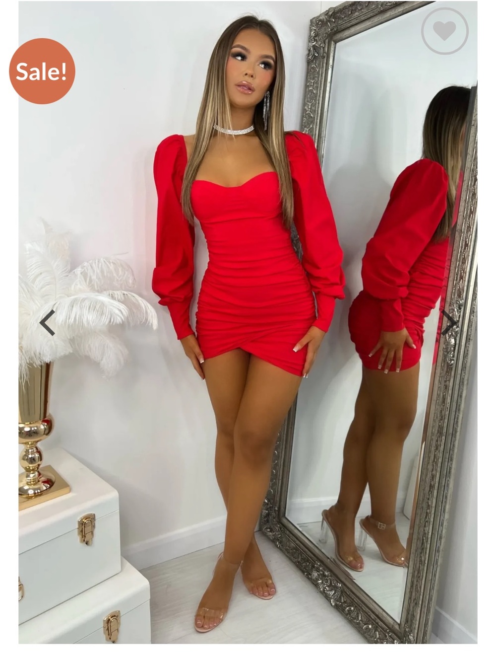 Red Puff-Sleeve Ruched Sweetheart Mini Dress - Women